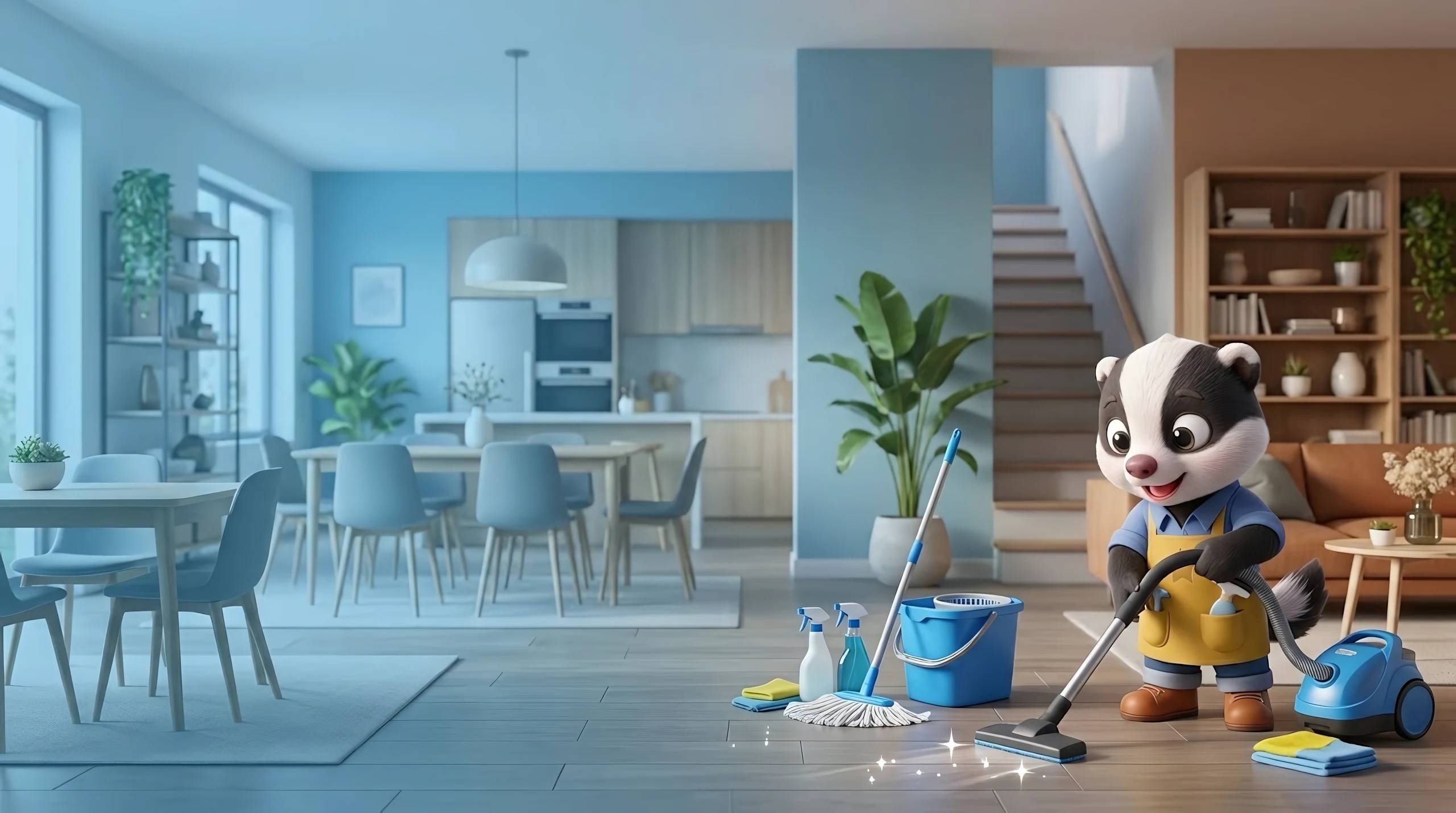 Cleany limpiando un hogar moderno con Master Clean And Fix